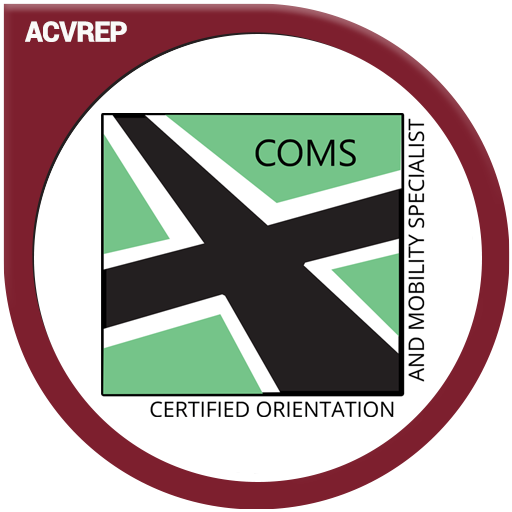 Certified Orientation and Mobility Specialist (COMS®) badge logo